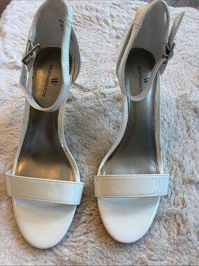 Worthington White Patent Ankle Strap Heels